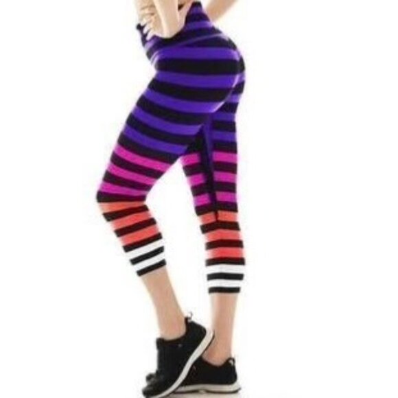 K-Deer High Rise Colleen Signature Stripe Capri Athletic Workout Leggings Small - Picture 1 of 11